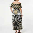 Aotearoa Waikato Tainui Personalised Off Shoulder Maxi Dress Maori Iwi Poutama Puhoro Tattoo