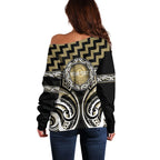 Aotearoa Waikato Tainui Personalised Off Shoulder Sweater Maori Iwi Poutama Puhoro Tattoo