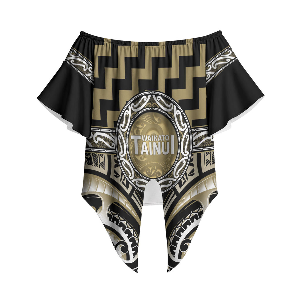 Aotearoa Waikato Tainui Personalised Off Shoulder Wrap Waist Top Maori Iwi Poutama Puhoro Tattoo