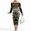 Aotearoa Waikato Tainui Personalised Off The Shoulder Long Sleeve Dress Maori Iwi Poutama Puhoro Tattoo
