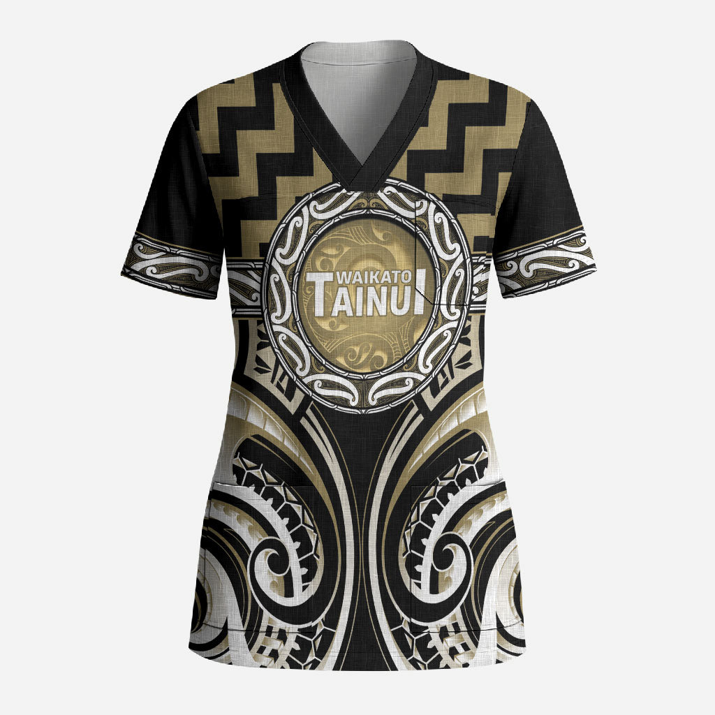 Aotearoa Waikato Tainui Personalised Scrub Top Maori Iwi Poutama Puhoro Tattoo