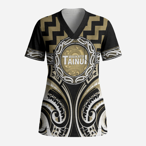 Aotearoa Waikato Tainui Personalised Scrub Top Maori Iwi Poutama Puhoro Tattoo