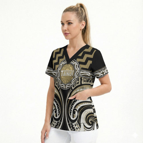Aotearoa Waikato Tainui Personalised Scrub Top Maori Iwi Poutama Puhoro Tattoo
