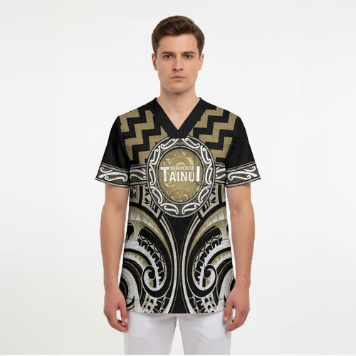 Aotearoa Waikato Tainui Personalised Scrub Top Maori Iwi Poutama Puhoro Tattoo