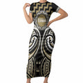 Aotearoa Waikato Tainui Personalised Short Sleeve Bodycon Dress Maori Iwi Poutama Puhoro Tattoo