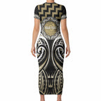 Aotearoa Waikato Tainui Personalised Short Sleeve Bodycon Dress Maori Iwi Poutama Puhoro Tattoo