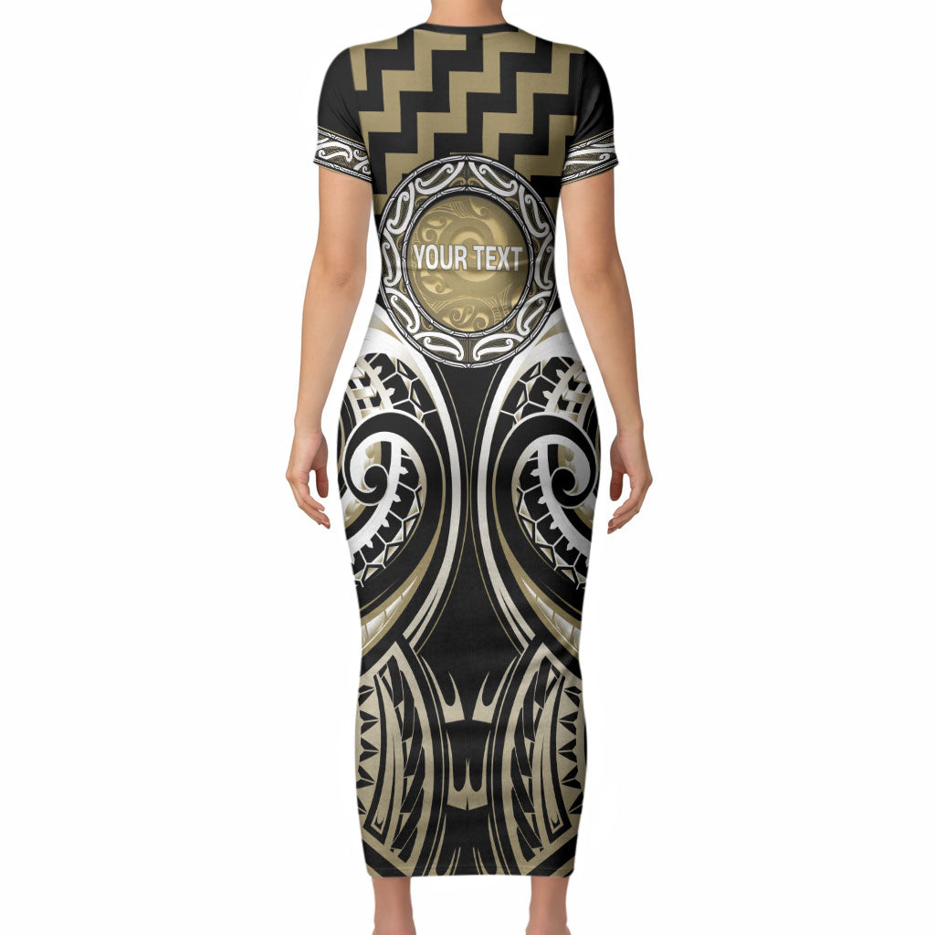 Aotearoa Waikato Tainui Personalised Short Sleeve Bodycon Dress Maori Iwi Poutama Puhoro Tattoo
