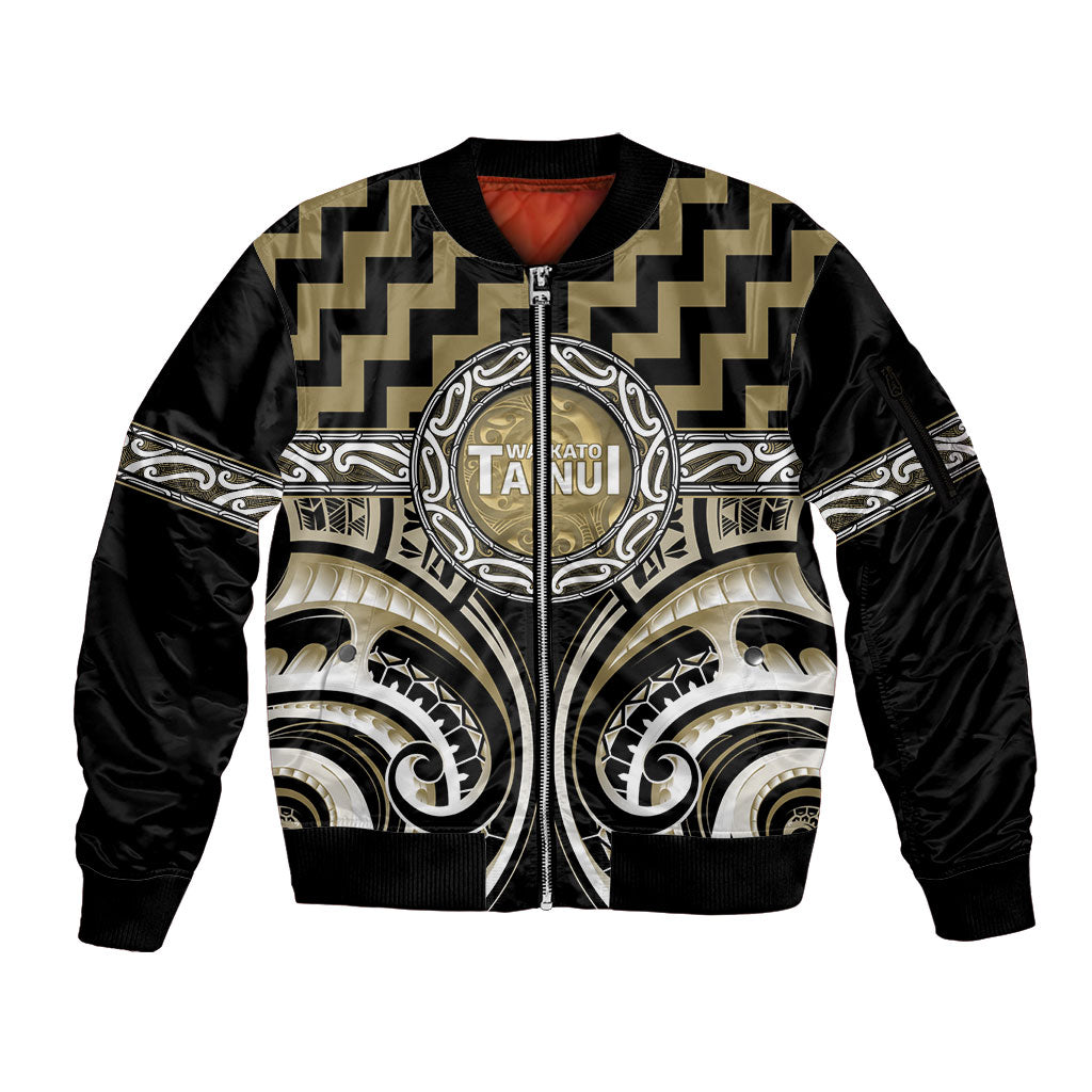 Aotearoa Waikato Tainui Personalised Sleeve Zip Bomber Jacket Maori Iwi Poutama Puhoro Tattoo
