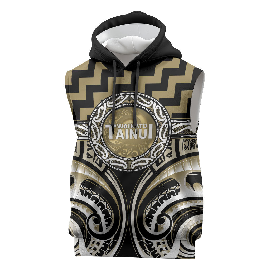Aotearoa Waikato Tainui Personalised Sleeveless Hoodie Maori Iwi Poutama Puhoro Tattoo
