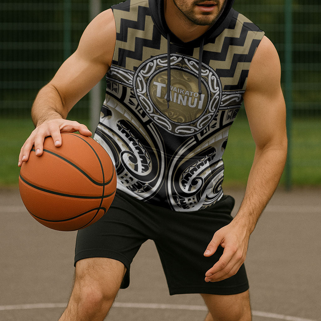 Aotearoa Waikato Tainui Personalised Sleeveless Hoodie Maori Iwi Poutama Puhoro Tattoo