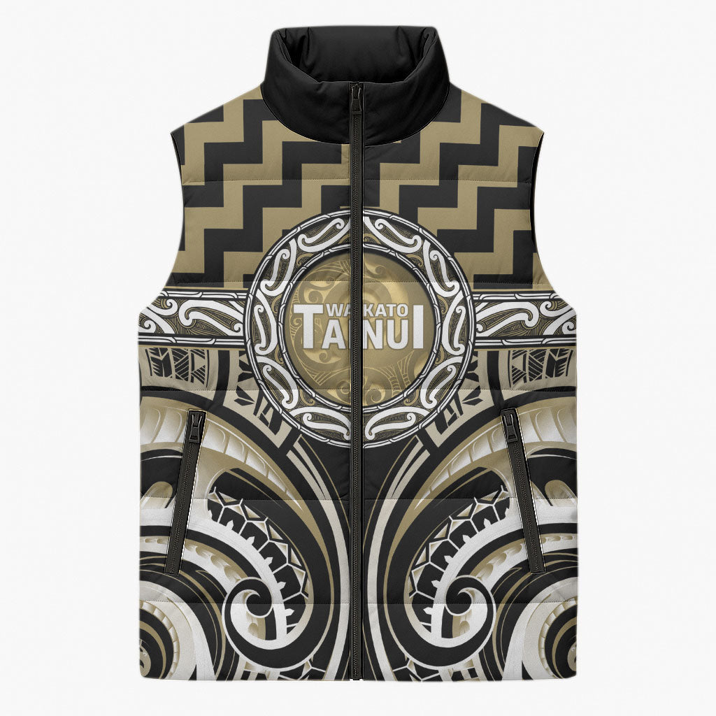 Aotearoa Waikato Tainui Personalised Sleeveless Puffer Jacket Maori Iwi Poutama Puhoro Tattoo