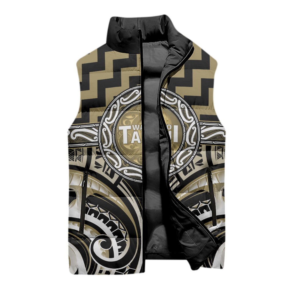 Aotearoa Waikato Tainui Personalised Sleeveless Puffer Jacket Maori Iwi Poutama Puhoro Tattoo