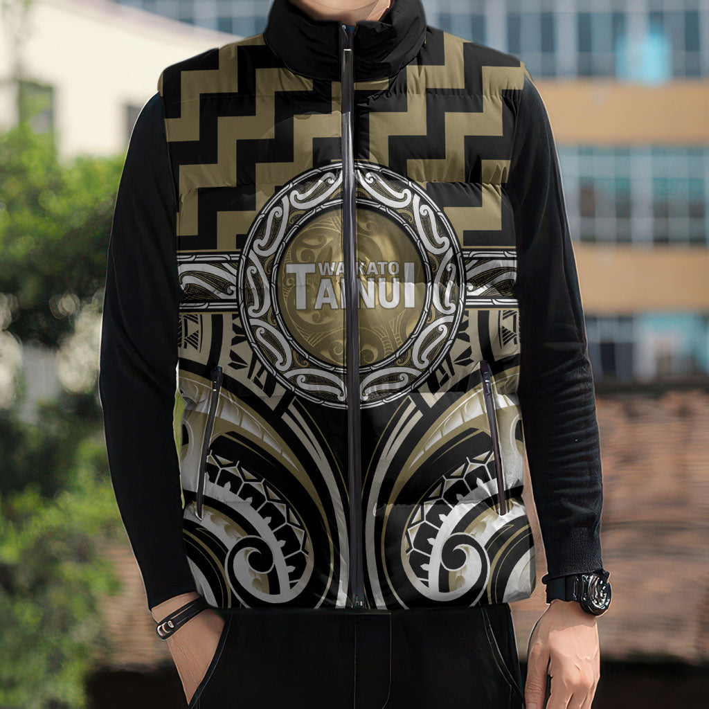 Aotearoa Waikato Tainui Personalised Sleeveless Puffer Jacket Maori Iwi Poutama Puhoro Tattoo