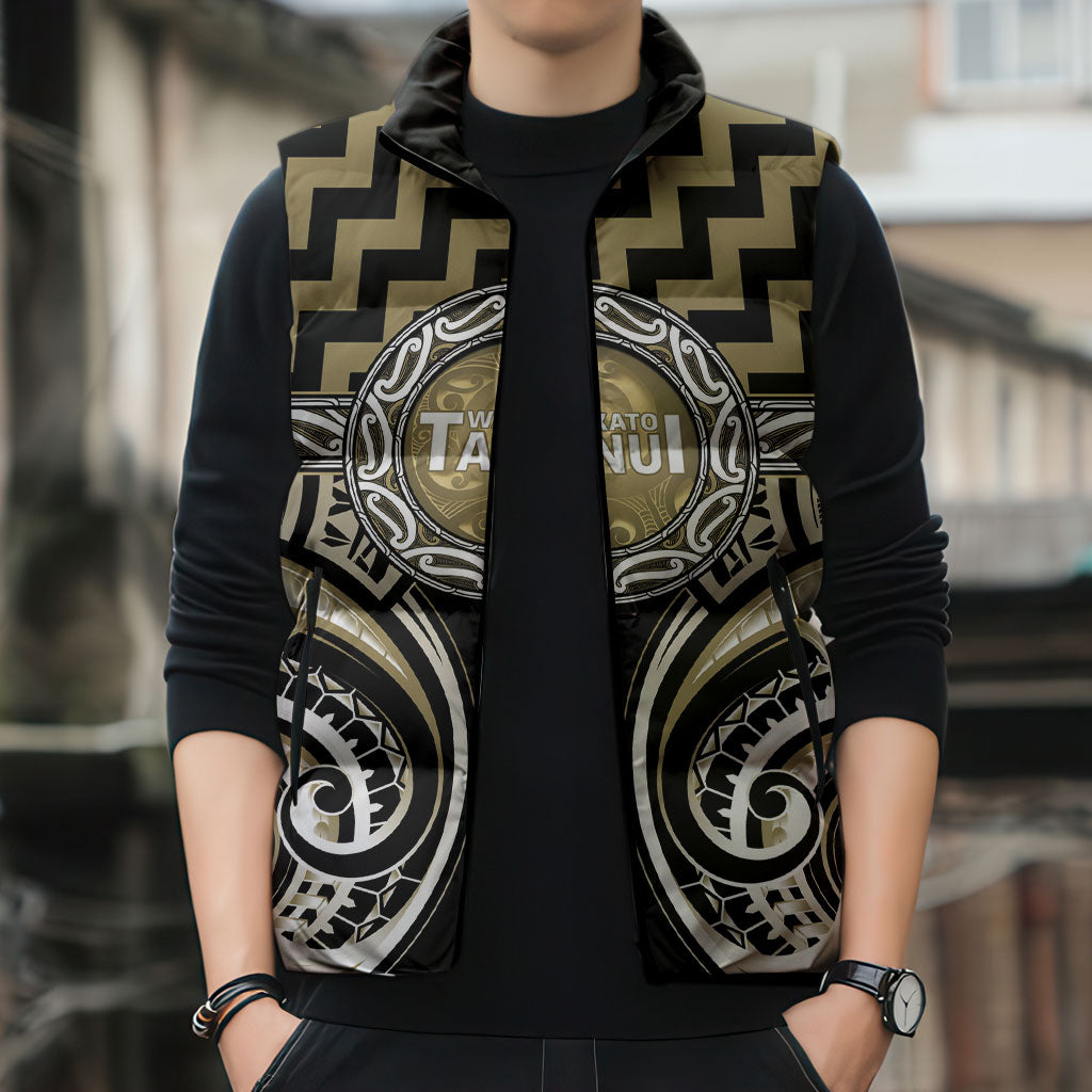 Aotearoa Waikato Tainui Personalised Sleeveless Puffer Jacket Maori Iwi Poutama Puhoro Tattoo