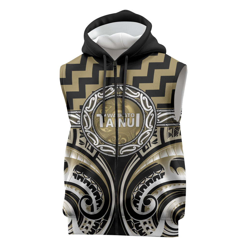 Aotearoa Waikato Tainui Personalised Sleeveless Zip Hoodie Maori Iwi Poutama Puhoro Tattoo
