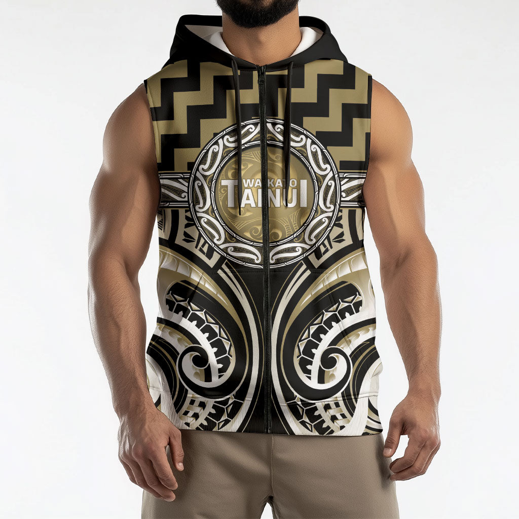 Aotearoa Waikato Tainui Personalised Sleeveless Zip Hoodie Maori Iwi Poutama Puhoro Tattoo