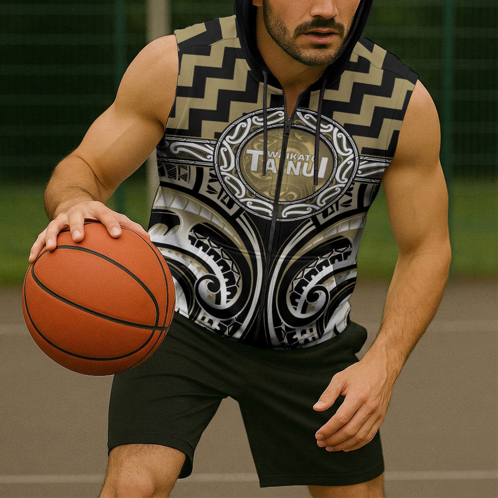 Aotearoa Waikato Tainui Personalised Sleeveless Zip Hoodie Maori Iwi Poutama Puhoro Tattoo