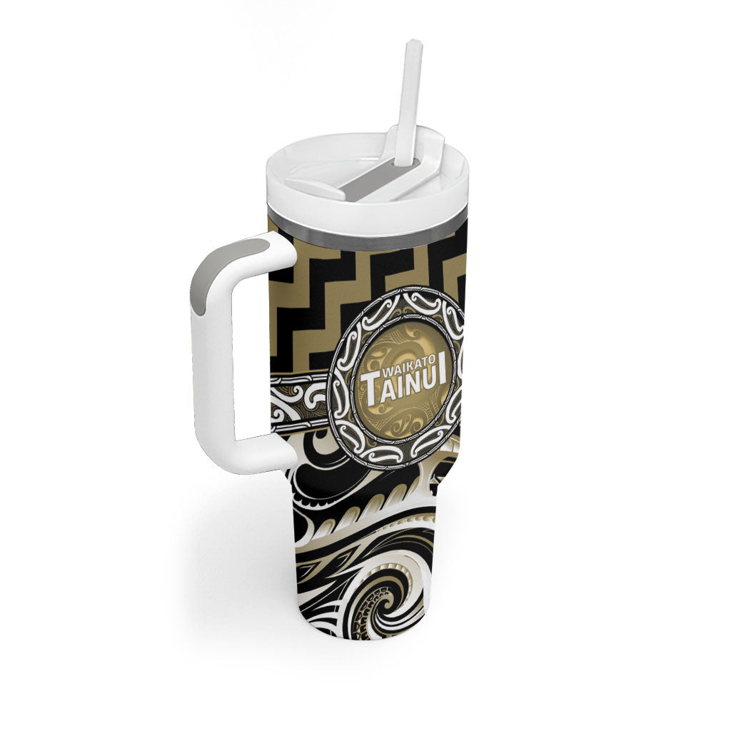 Aotearoa Waikato Tainui Personalised Tumbler With Handle Maori Iwi Poutama Puhoro Tattoo