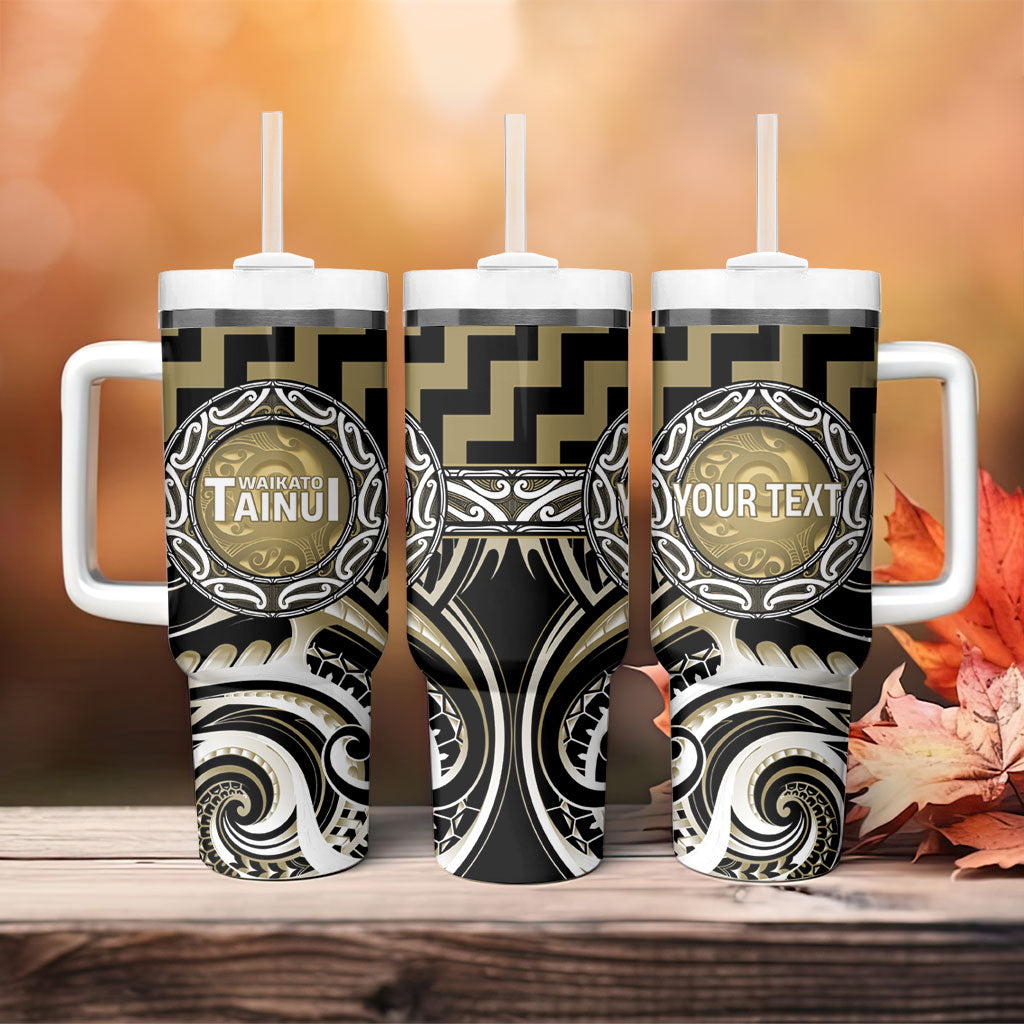 Aotearoa Waikato Tainui Personalised Tumbler With Handle Maori Iwi Poutama Puhoro Tattoo
