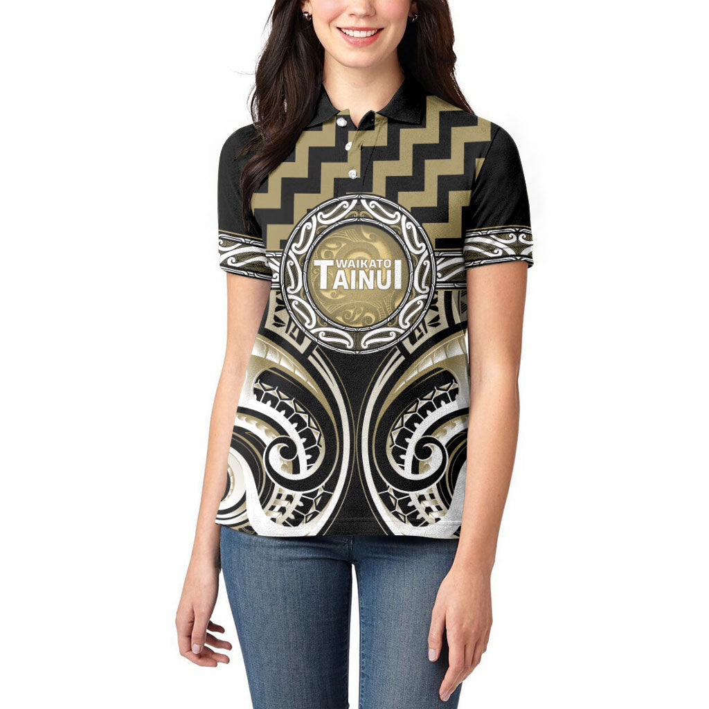 Aotearoa Waikato Tainui Personalised Women Polo Shirt Maori Iwi Poutama Puhoro Tattoo