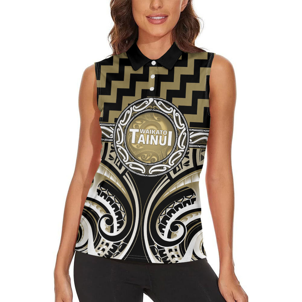 Aotearoa Waikato Tainui Personalised Women Sleeveless Polo Shirt Maori Iwi Poutama Puhoro Tattoo