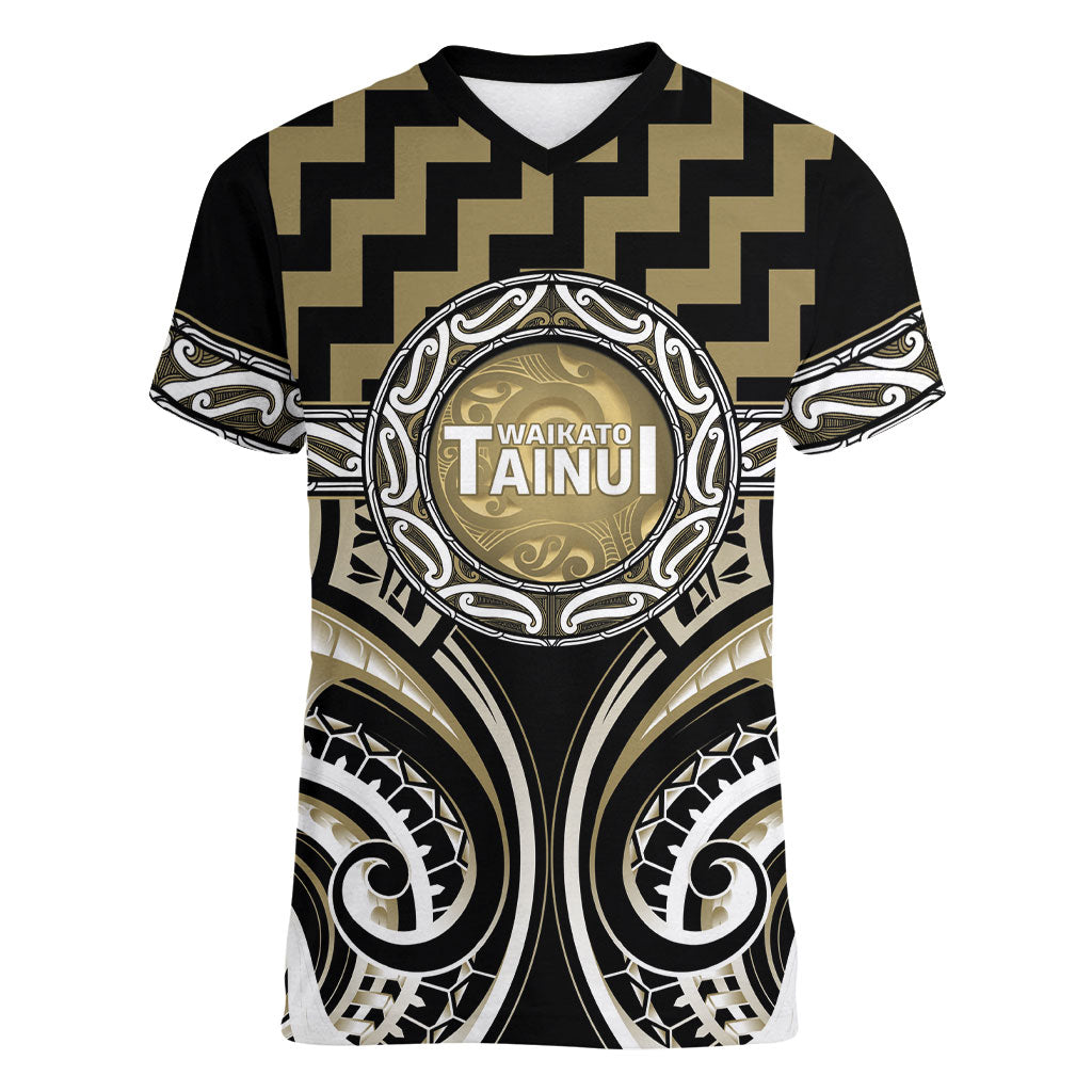Aotearoa Waikato Tainui Personalised Women V-Neck T-Shirt Maori Iwi Poutama Puhoro Tattoo