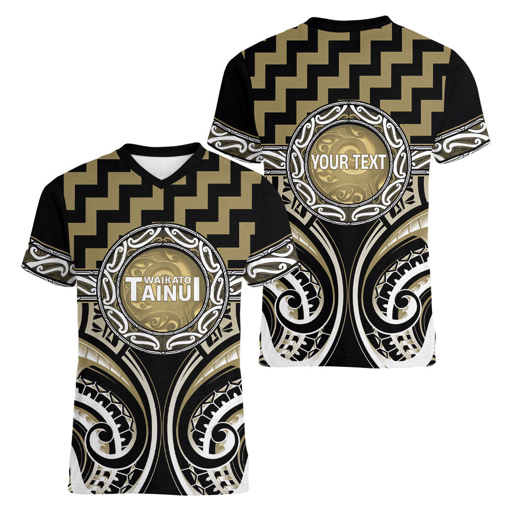 Aotearoa Waikato Tainui Personalised Women V-Neck T-Shirt Maori Iwi Poutama Puhoro Tattoo