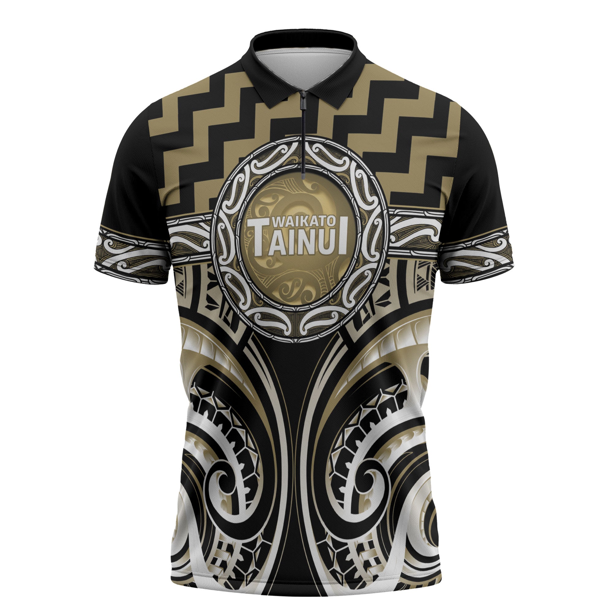 Aotearoa Waikato Tainui Personalised Zipper Polo Shirt Maori Iwi Poutama Puhoro Tattoo