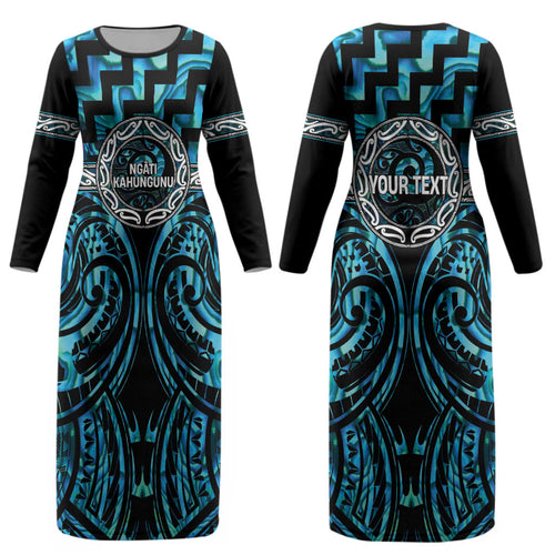 Aotearoa Ngati Kahungunu Personalised Couples Matching Long Sleeve Bodycon Dress and Hawaiian Shirt Maori Iwi Poutama Puhoro Tattoo
