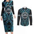 Aotearoa Ngati Kahungunu Personalised Couples Matching Long Sleeve Bodycon Dress and Long Sleeve Button Shirt Maori Iwi Poutama Puhoro Tattoo