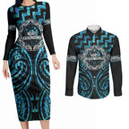 Aotearoa Ngati Kahungunu Personalised Couples Matching Long Sleeve Bodycon Dress and Long Sleeve Button Shirt Maori Iwi Poutama Puhoro Tattoo
