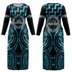 Aotearoa Ngati Kahungunu Personalised Couples Matching Long Sleeve Bodycon Dress and Long Sleeve Button Shirt Maori Iwi Poutama Puhoro Tattoo