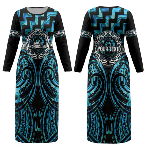 Aotearoa Ngati Kahungunu Personalised Couples Matching Long Sleeve Bodycon Dress and Long Sleeve Button Shirt Maori Iwi Poutama Puhoro Tattoo