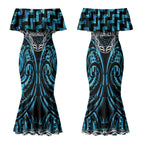 Aotearoa Ngati Kahungunu Personalised Couples Matching Mermaid Dress and Long Sleeve Button Shirt Maori Iwi Poutama Puhoro Tattoo