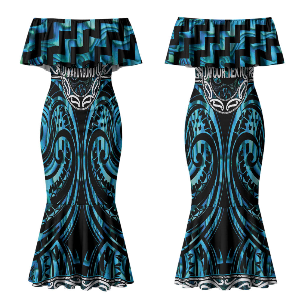 Aotearoa Ngati Kahungunu Personalised Couples Matching Mermaid Dress and Long Sleeve Button Shirt Maori Iwi Poutama Puhoro Tattoo