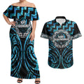 Aotearoa Ngati Kahungunu Personalised Couples Matching Off Shoulder Maxi Dress and Hawaiian Shirt Maori Iwi Poutama Puhoro Tattoo
