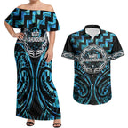 Aotearoa Ngati Kahungunu Personalised Couples Matching Off Shoulder Maxi Dress and Hawaiian Shirt Maori Iwi Poutama Puhoro Tattoo