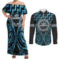 Aotearoa Ngati Kahungunu Personalised Couples Matching Off Shoulder Maxi Dress and Long Sleeve Button Shirt Maori Iwi Poutama Puhoro Tattoo