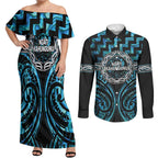 Aotearoa Ngati Kahungunu Personalised Couples Matching Off Shoulder Maxi Dress and Long Sleeve Button Shirt Maori Iwi Poutama Puhoro Tattoo