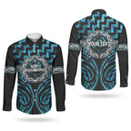 Aotearoa Ngati Kahungunu Personalised Couples Matching Off Shoulder Maxi Dress and Long Sleeve Button Shirt Maori Iwi Poutama Puhoro Tattoo