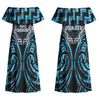 Aotearoa Ngati Kahungunu Personalised Couples Matching Off Shoulder Maxi Dress and Long Sleeve Button Shirt Maori Iwi Poutama Puhoro Tattoo