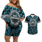 Aotearoa Ngati Kahungunu Personalised Couples Matching Off Shoulder Short Dress and Hawaiian Shirt Maori Iwi Poutama Puhoro Tattoo