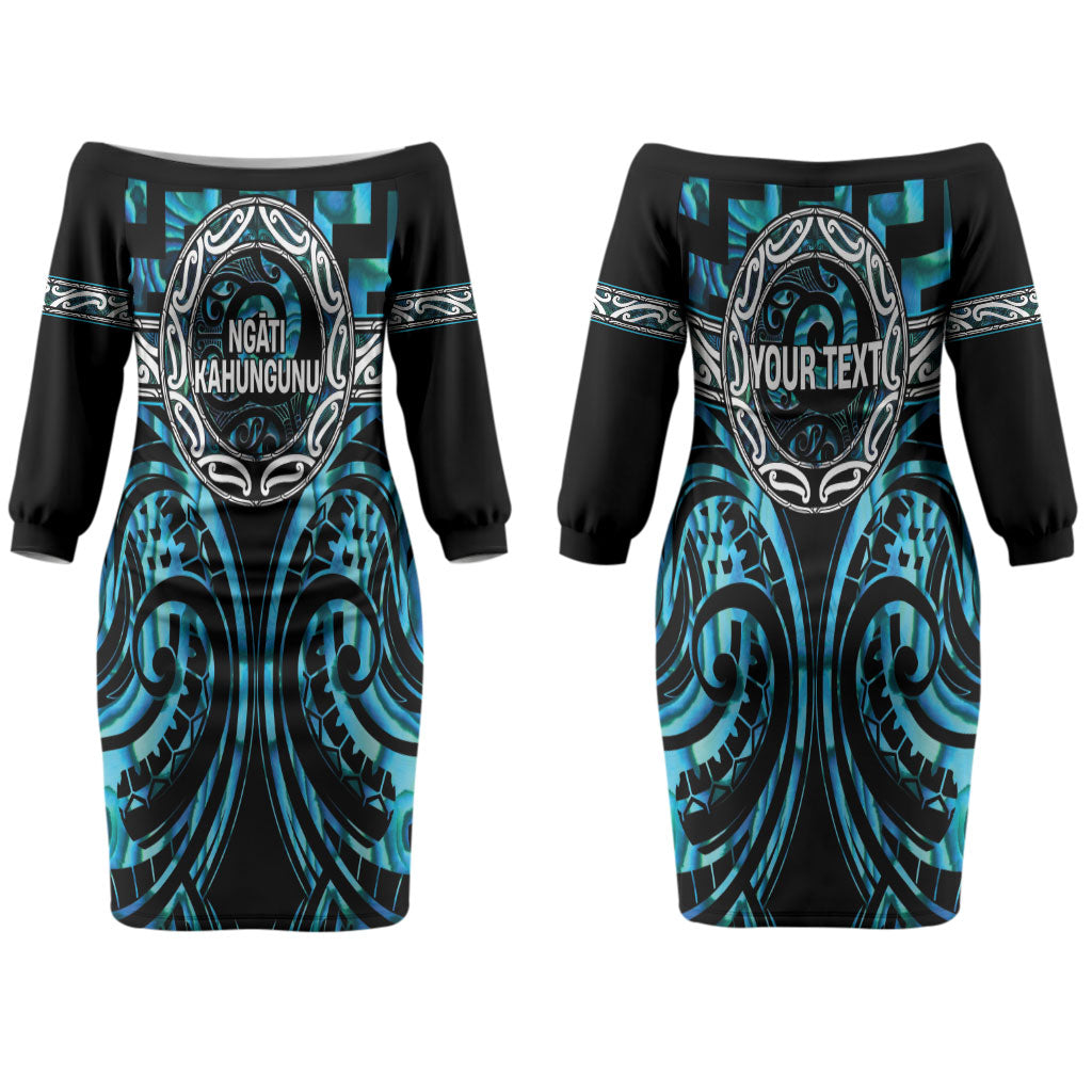 Aotearoa Ngati Kahungunu Personalised Couples Matching Off The Shoulder Long Sleeve Dress and Long Sleeve Button Shirt Maori Iwi Poutama Puhoro Tattoo