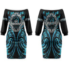 Aotearoa Ngati Kahungunu Personalised Couples Matching Off The Shoulder Long Sleeve Dress and Long Sleeve Button Shirt Maori Iwi Poutama Puhoro Tattoo