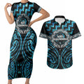 Aotearoa Ngati Kahungunu Personalised Couples Matching Short Sleeve Bodycon Dress and Hawaiian Shirt Maori Iwi Poutama Puhoro Tattoo