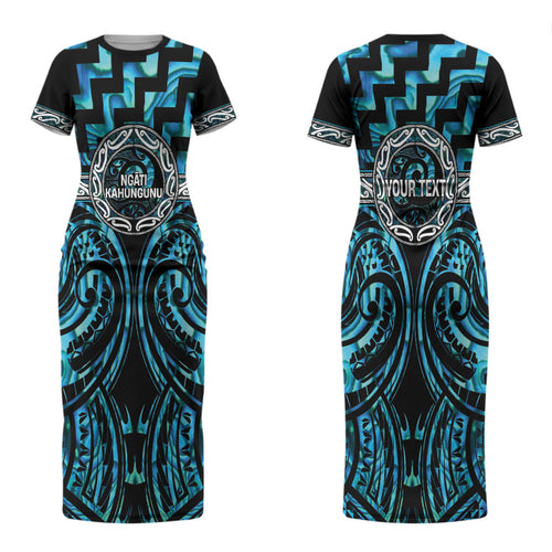 Aotearoa Ngati Kahungunu Personalised Couples Matching Short Sleeve Bodycon Dress and Hawaiian Shirt Maori Iwi Poutama Puhoro Tattoo
