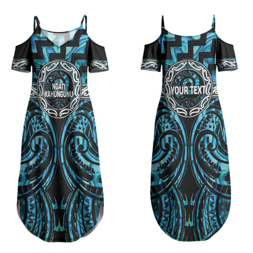 Aotearoa Ngati Kahungunu Personalised Couples Matching Summer Maxi Dress and Hawaiian Shirt Maori Iwi Poutama Puhoro Tattoo
