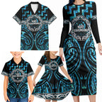 Aotearoa Ngati Kahungunu Personalised Family Matching Long Sleeve Bodycon Dress and Hawaiian Shirt Maori Iwi Poutama Puhoro Tattoo