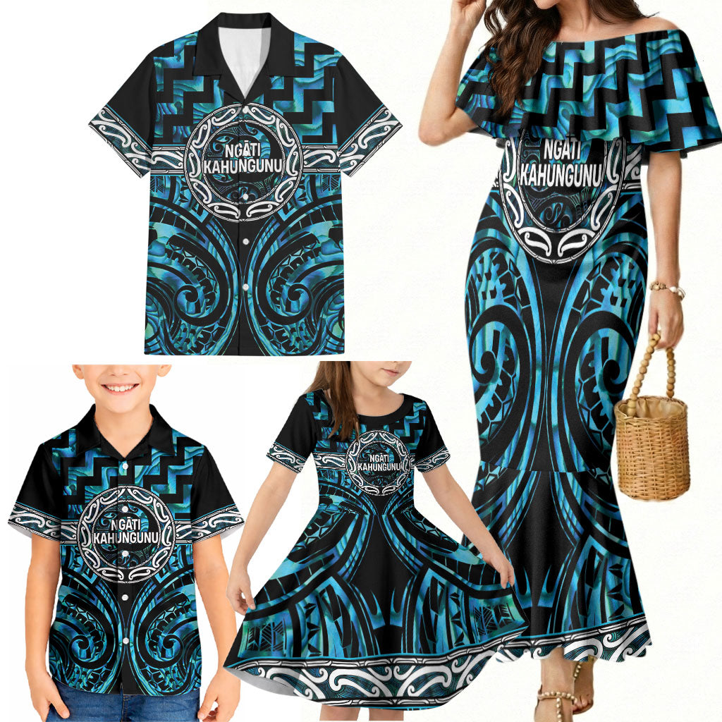 Aotearoa Ngati Kahungunu Personalised Family Matching Mermaid Dress and Hawaiian Shirt Maori Iwi Poutama Puhoro Tattoo