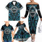 Aotearoa Ngati Kahungunu Personalised Family Matching Off The Shoulder Long Sleeve Dress and Hawaiian Shirt Maori Iwi Poutama Puhoro Tattoo